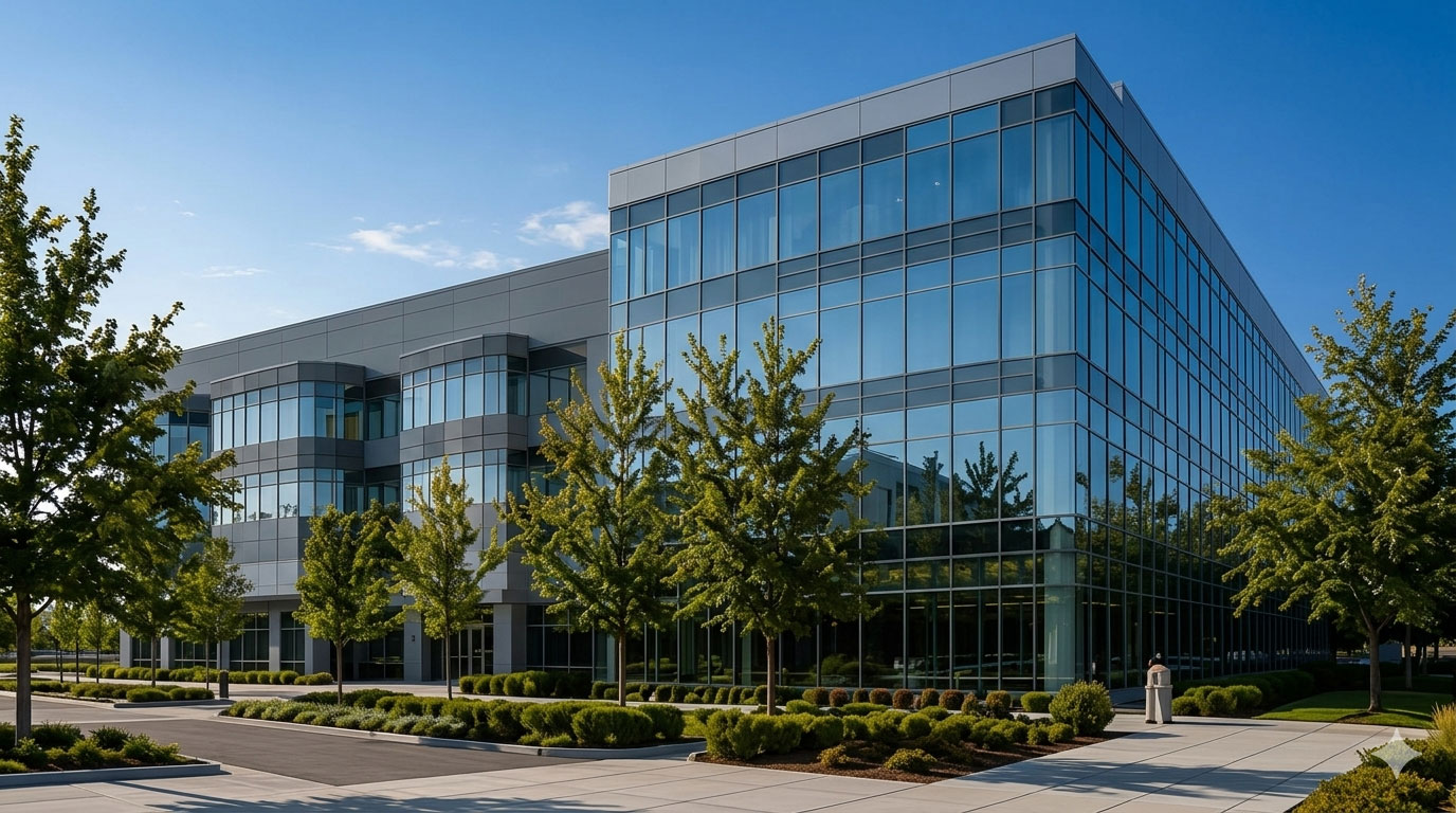 Modern glass commercial office building